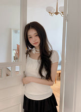 #Hano Layered Rib Short Sleeve T-shirt + Rose Tie Set (3color)