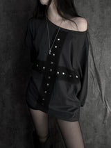 cross stud loose fit long sleeve (2color)