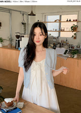 Pastel Pogeun Ribbon Short-Sleeved Knit Cardigan (3color)
