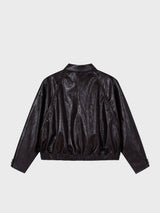 Glossy Leather Bomber Jacket_Brown