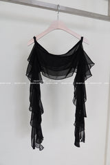 unbalanced see-through frill layered belt skirt