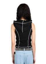 MUSH PATCH WAFFLE SLEEVELESS HOODIE IN BLACK