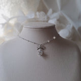 [NMIXX Sullyoon Necklace] デインティハート＆リボンセミチョーカーネックレス - シルバーカラー