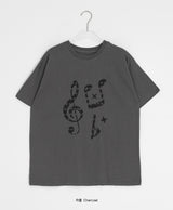 ヴァイルミュージカルノートプリントボクシー半袖T