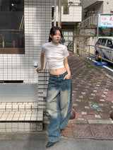 リブハーフネックTシャツ (4C)