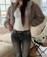 Soft crop fur zip up(3color)