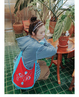 UnsocialNight original literary retro versatile カジュアル イラストプリントワンショルダークロスボディバッグ for women