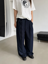 belted denim wide slacks