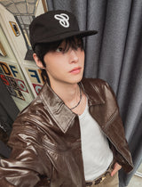 Multi Pattern Leather Strap Pillbox Ball Cap
