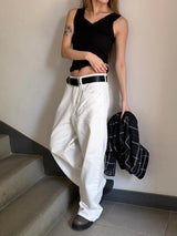 Stitch point wide cotton pants(3color)