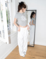 DELAY OFF LACE CROP TSHIRTS (MELANGE GRAY)