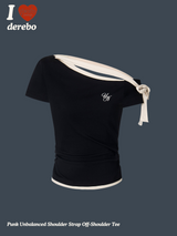 Punk Unbalanced Shoulder Strap Off-Shoulder Tee