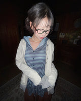 (3color) Punching Stripe Shirring Flare Cardigan