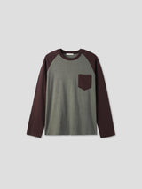 Pocket raglan mix-color long sleeves 3color