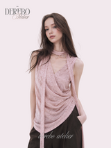 Indie pink choker V-neck wrap sleeveless t-shirt