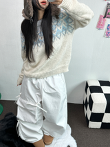 フリース❤ストリング🎀リボンカーゴナイロンポケットパンツ🖤🎀2カラー