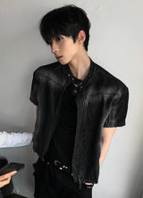 Vシャーぺッドクロッピードデニムビーカージャケット