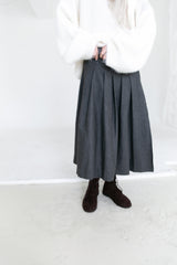 wool unbal button pleats skirt(2colors)