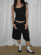 Wide cotton half pants [Black]