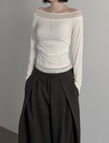 Ribbed Color Matching Layered Pintuck Boat Neck Tee
