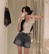 [BELLIDE MADE] SWIRLING RIB CROPED T-SHIRT