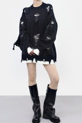(Unisex) ダミアンレイヤードダメージニット