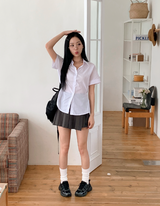 Side Button Slim Short Sleeve Shirt (3color)