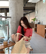 Slow Collar Striped Short Sleeve Knit / 5 Colors