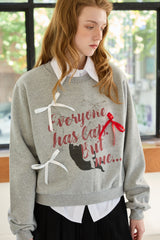  CHARLOTTE CAT RIBBON SWEATSHIRT / MELANGE