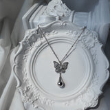 [NMIXX Haewon Necklace] メタリックドュウドロップバタフライネックレス