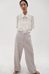 Linen crinkle half shirt, Ivory