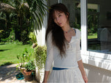 3/4 リブ ヘンリーネック ボタンTシャツ (White)