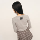 C 90S ラインスリットネックTシャツ_グレー