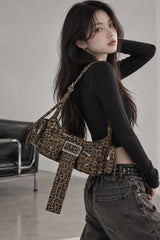 Y2K Stud Buckle Multi-Pocket Moto Shoulder Bag