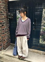 26FW★ [BAONHAUS] セブニン ストライプ ブイネック ニット