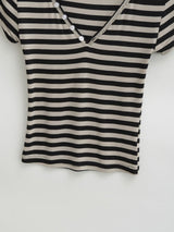 Striped Button V-Neck Tee 232016480