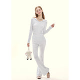 [GirlyFancyClub]little milk leopard* milk skin baby blue hoodie leopard print t-shirt slim-fit slightly flared pants casual suit