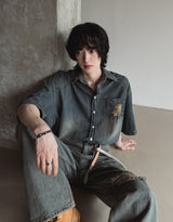 Summer shea damage washed denim half shirt