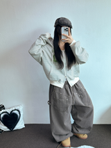 HIGH QUALITY🌌DOWN SNAP HIP PATCH RIVET PIGMENT BALLOON LONG PANTS 🤎3COLOR