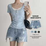 [Slit Shorts] Distressed Denim Shorts (3 colors)