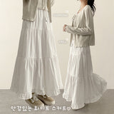 Frilled tiered elastic long skirt