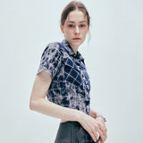 tie-dye western check crop shirts blue