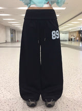 Pinbo Lettering Folding Wide Banding Sweatpants