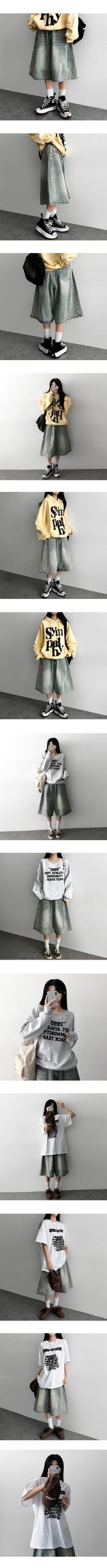 A.D washing side pintuck over wide denim shorts