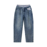 Double-waisted blue jeans