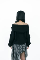 offshoulder ribbon hoodie(black)