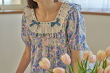 ULLALA PAJAMA Blooming Short-sleeve Two-piece Blue Purple[24146WTSSN]