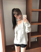 モアVネックルーズフィットロングニット