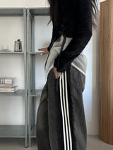2-WAY lace wide denim training banding long pants (2 colors)