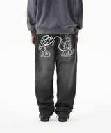 BACK LOGO WASHED DENIM PANT